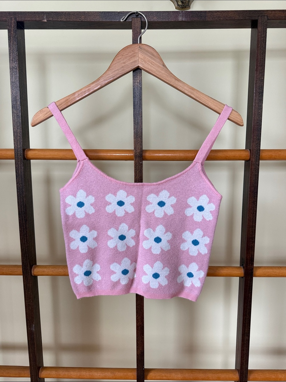 Pink Floral Knit Crop Tank Top